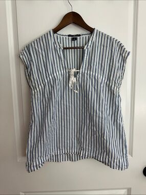 GAP Womens Blue and White Striped Tie-Front Tunic